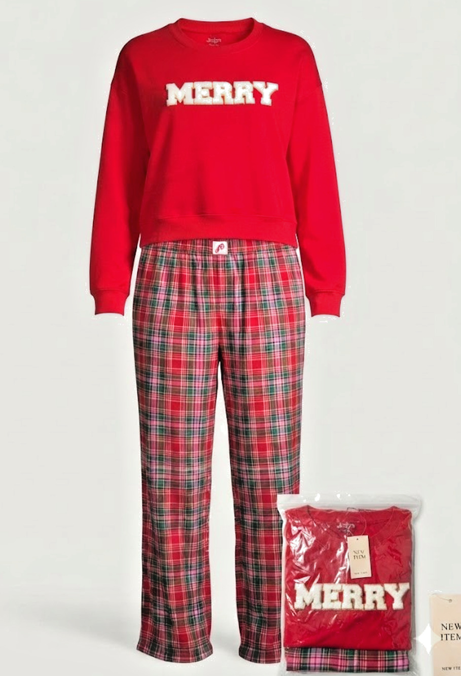 Jaclyn New York Women's "Merry" Christmas Pajama Set - Red/Plaid - Size XL - NWT